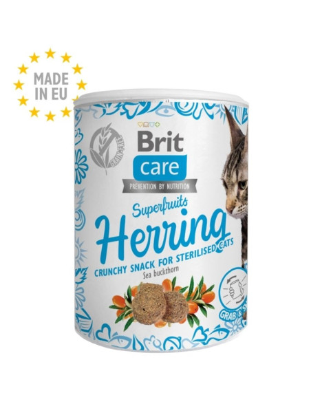 Brit Care Superfruits – Лакомство за котки в кутия 100гр- с херинга и морски зърнастец 0.100 кг.