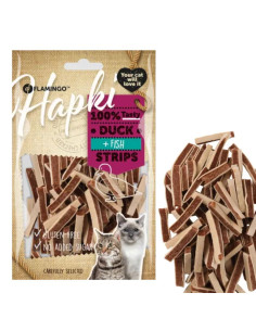 Лакомства за котки Flamingo Hapki Duck and cod strips с патешко и риба 85 гр.