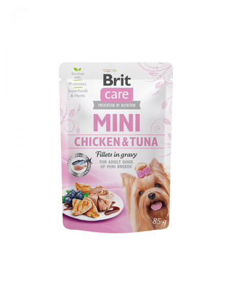 Brit Care Mini Chicken - Tuna fillets in gravy – пауч за кучета от малките породи с пилешко и риба тон 85 гр.