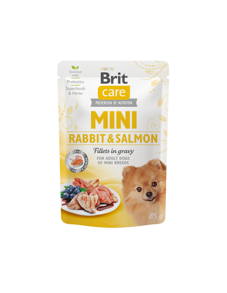 Brit Care Mini Rabbit - Salmon fillets in gravy – пауч за кучета от малките породи със заешко и сьомга 85 гр.