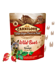 Натурална мокра храна за кучета Carnilove Dog Pouch Paté Wild boar with rosehip с месо от глиган и шипки, БЕЗ ЗЪРНЕНИ КУЛТУРИ