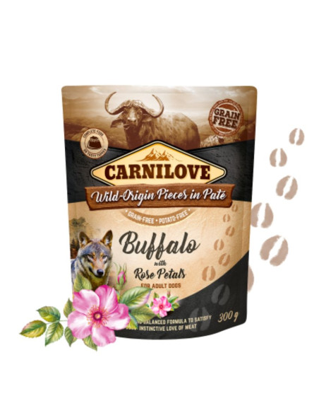 Натурална мокра храна за кучета Carnilove Dog Pouch Paté Buffalo with Rose Petals с Биволско месо и розови листенца, БЕЗ ЗЪРН