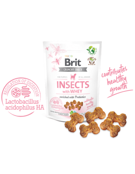 Brit Care Crunchy Cracker. Insects with Whey enriched with Probiotics – лакомство за малки кученца с насекоми,пробиотици и ма