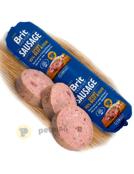 Деликатесен салам за кучета Brit Sausage Sport Beef - Fish – с 85- свежо телешко месо и 10- риба 800 гр.
