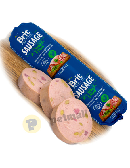 Деликатесен салам за кучета Brit Sausage Тurkey-Peace – с 95- свежо пуешко месо и 3.5- грах 800 гр.
