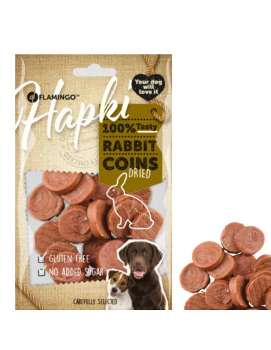 Лакомство за куче Flamingo Hapki Rabbit coins хапки от заешко 85 гр.