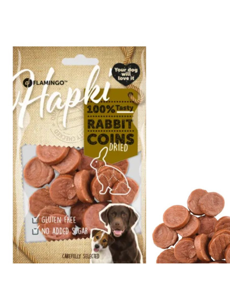 Лакомство за куче Flamingo Hapki Rabbit coins хапки от заешко 85 гр.