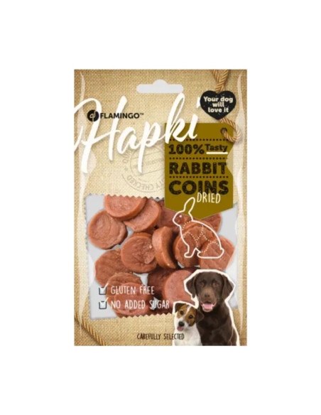 Лакомство за куче Flamingo Hapki Rabbit coins хапки от заешко 85 гр.