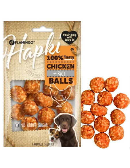 Лакомство за кучета Flamingo HAPKI CHICKEN - RICE BALLS 75гр – кюфтенца с пиле и ориз 75 гр.