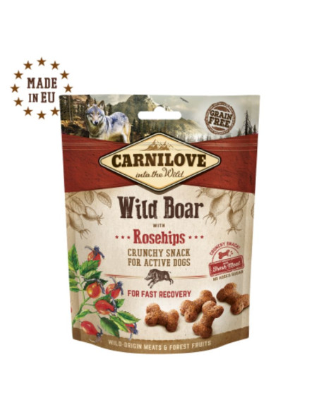 Хрупкави лакомства за активни кучета Carnilove Crunchy snack Wild Boar with Rosehips with Fresh meat с 15- Прясно месо от гли