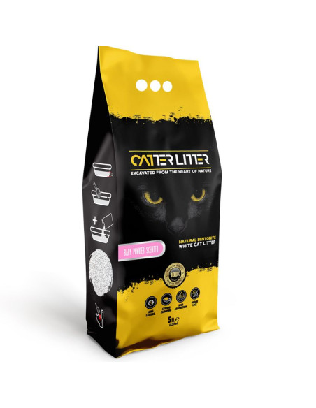 Бентонитова котешка тоалетна CATTERLITTER White Bentonite Baby powder с аромат на бебешка пудра 5л.