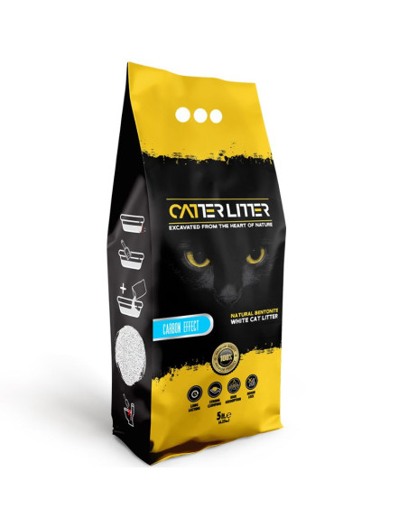 Бентонитова котешка тоалетна CATTERLITTER White Bentonite Carbon effect с активен въглен, карбон 5л.