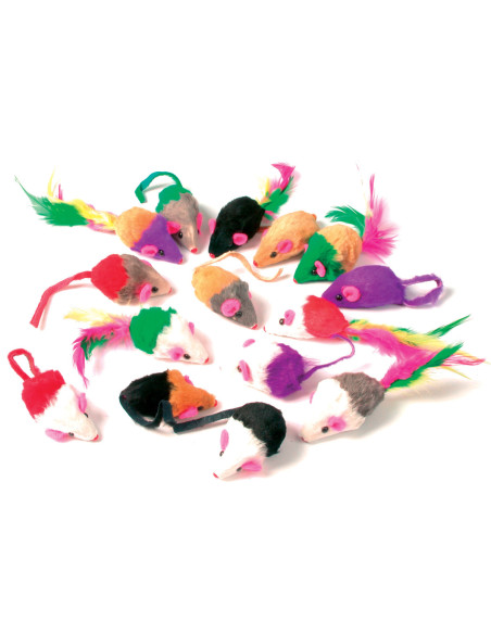 Играчка за котка Zolux FURRY MICE – мишка с пера микс