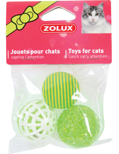 Комплект играчки Zolux 3 VARIED BALLS – Три различни топки за котки 4см 1 бр.