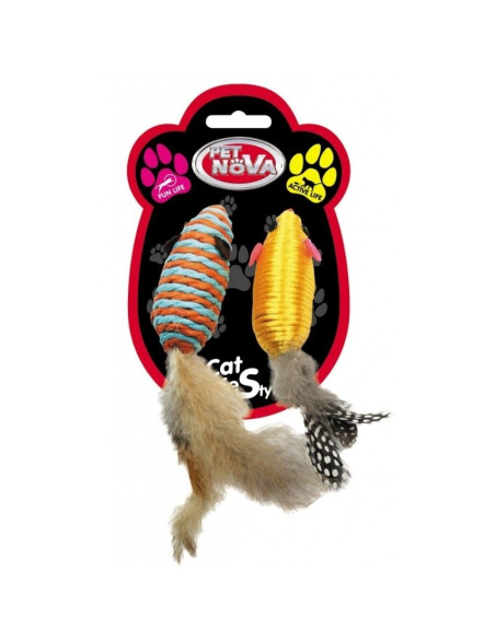 Котешкa играчкa PET NOVA – комплект от две мишлета от естествени материали, 7х3 см натурален