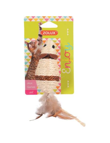 Сизалена играчка за котка ZOLUX Sisal cat toy mouse мишка с пера микс