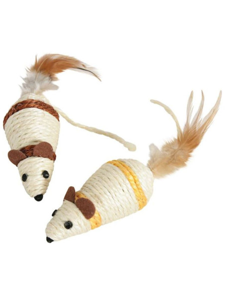 Сизалена играчка за котка ZOLUX Sisal cat toy mouse мишка с пера микс