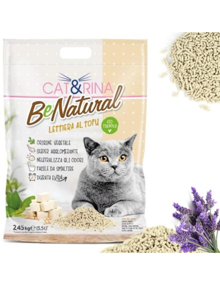 Соева котешка тоалетна Cat-Rina BeNatural ТОFU Lavander – висока абсорбация и стягащ ефект, с аромат на лавандула