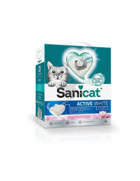 Sanicat Active White Lotus - котешка тоалетна висококачествен бял бентонит / аромат на цветя / 6 литра