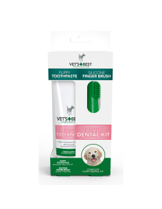 Vets Best Puppy Dental Kit комплект за малки паста 100гр + четка напръстник