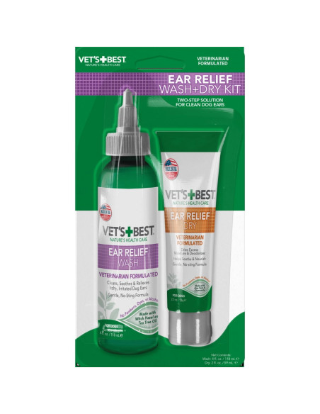Vets Best Ear Relief Kit комплект за почистване на уши куче, 236 мл