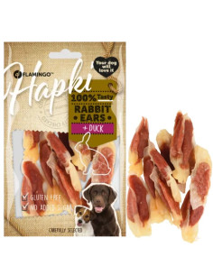 Лакомство за куче Flamingo Hapki Rabbit ear Заешки уши с патешко 85 гр.