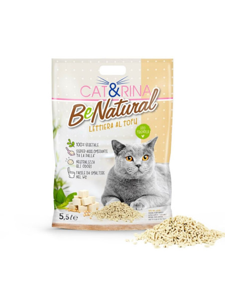 Соева котешка тоалетна Cat-Rina BeNatural – Висока абсорбация и стягащ ефект, без добавен аромат 5,5л.