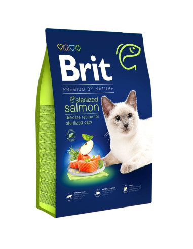 Суха храна Brit Premium by Nature Cat – Sterilized salmon- за кастрирани котки, със сьомга 1.5 кг.