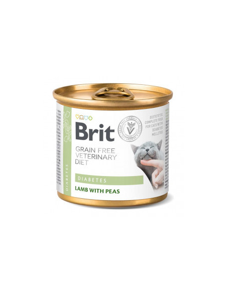 Пълноценна,консервирана храна Brit Veterinary Diets Cat Diabetes за котки с диабет с Агнешко месо и грах, БЕЗ ЗЪРНЕНИ КУЛТУРИ