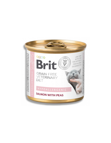 Пълноценна, хипоалергенна консервирана храна Brit Veterinary DIets Hypoallergenic за котки с различни непоносимости, дерматол