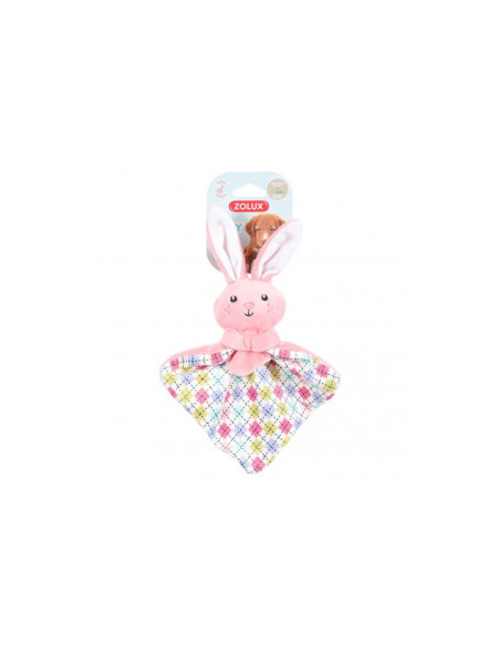 Екологична плюшена играчка за малки кученца ZOLUX Puppy Rabbit зайче за гушкане с шумолящ ефект, розов цвят