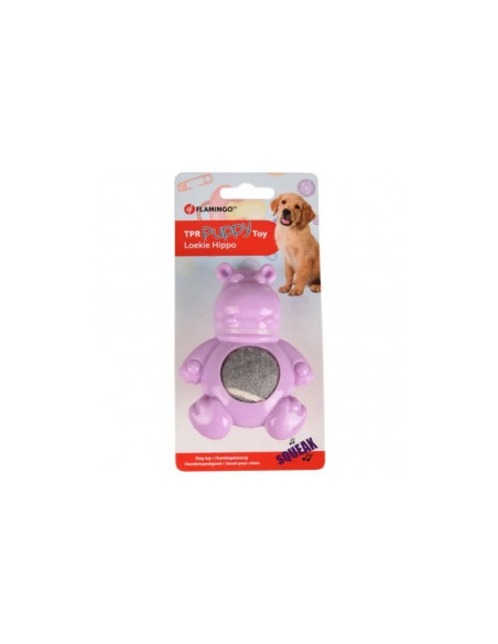 Гумена играчка Flamingo Toy Loekie с тенис топка за куче- Хипопотам