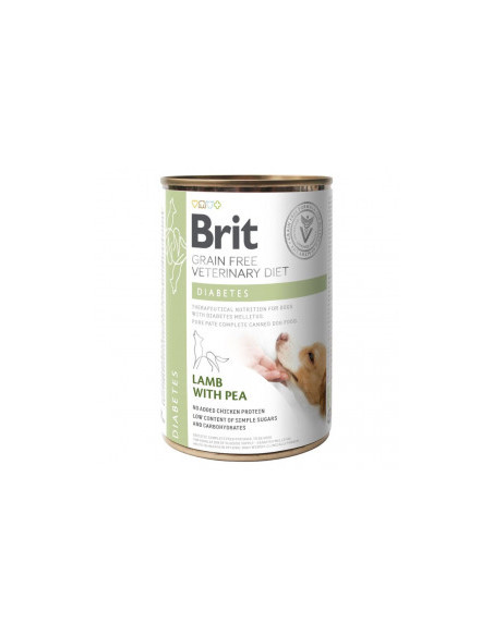 Пълноценна, консервирана храна Brit Veterinary Diets Dog Diabetes за кучета с диабет с Агнешко месо и грах, БЕЗ ЗЪРНЕНИ КУЛТУ