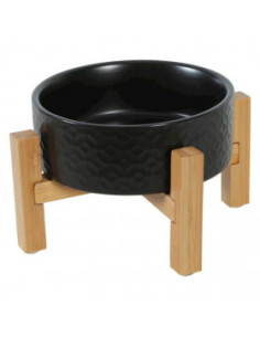 Черна керамична купа Zolux Kearmo Bowl Solo black с бамбукова поставка