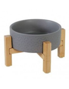 Сива керамична купа Zolux Kearmo Bowl Solo grey с бамбукова поставка