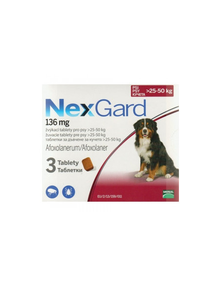NexGard - овкусени таблетки за защита от бълхи и кърлежи, за кучета с тегло 25 до 50 килограма