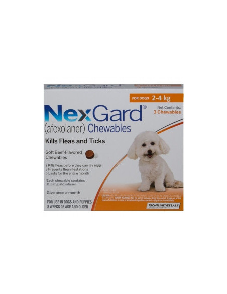 NexGard - овкусени таблетки за защита от бълхи и кърлежи, за кучета с тегло от 2 до 4 килограма