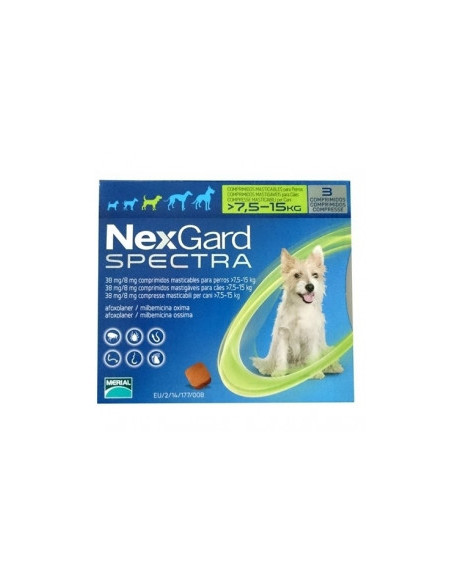NexGard Spectra - защита от бълхи, кърлежи, нематоди и превенция на дирофиларията, за кучета от 7.5 до 15 кг., 3 броя таблетк