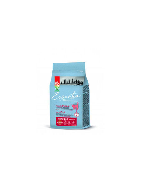 Супер премиум храна за котки Essentia STERILIZED, БЕЗ ЗЪРНО, с 86- протеин от пряснo свинско месо + куркума и розмарин, за ка