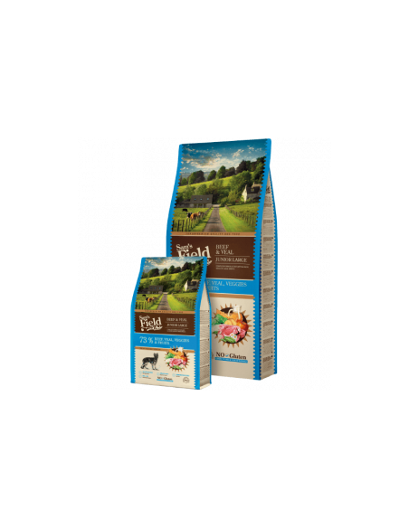 Пълноценна суха храна Sams Field Junior Beef and Veal за подрастващи кучета от големи породи с телешко и говеждо месо. БЕЗ ГЛ