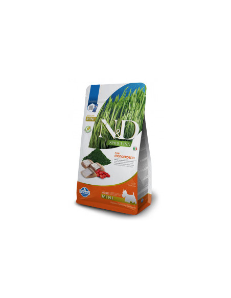 N-D SPIRULINA DOG HERRING - WOLFBERRY ADULT MINI - пълноценна храна със спирулина за кучета над 1г. от дребните породи, с хер