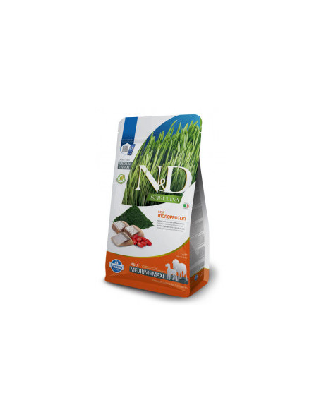 N-D SPIRULINA DOG HERRING - WOLFBERRY ADULT MEDIUM - MAXI - пълноценна храна със спирулина за кучета над 1г. от средните и ед