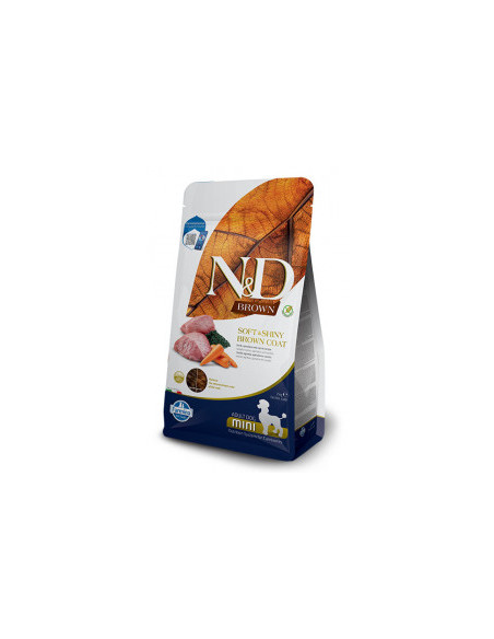 N-D BROWN DOG LAMB, SPIRULINA-CARROT ADULT MINI - пълноценна храна със спирулина за кафяви кучета над 1г. от дребните породи,