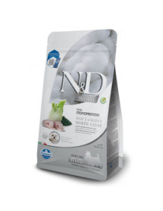 N-D WHITE DOG SEA BASS, SPIRULINA-FENNEL ADULT MINI - пълноценна храна със спирулина за бели кучета над 1г. от дребните пород