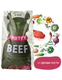 Пълноценна суха храна за пораснали кучета SPOTTY с телешко месо, за лъскава козина и здрави кости