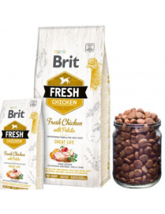 Холистична суха храна Brit Fresh Chicken with Potato Adult Great Life за пораснали кучета от всички породи, с прясно пилешко