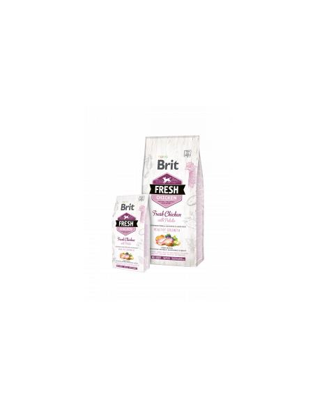 Холистична суха храна Brit Fresh Chicken with Potato Puppy Healthy Growth за подрастващи кученца, с прясно пилешко месо и кар