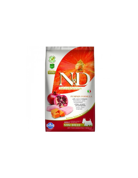 N-D Pumpkin Adult Mini Chicken-Pomegran за пораснали кучета от малките породи с пилешко месо, тиква и нар