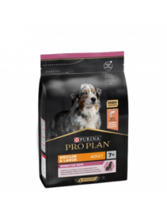 Purina Pro Plan Senior OptiDerma Medium Large Sensitive -7+ със сьомга и ориз,