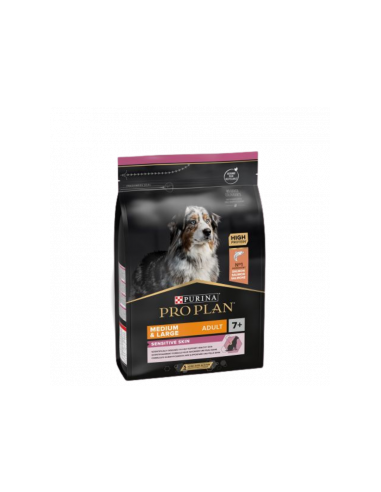 Purina Pro Plan Senior OptiDerma Medium Large Sensitive -7+ със сьомга и ориз,